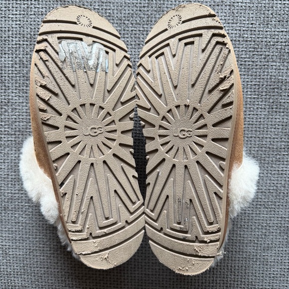 UGG Disquette Chestnut Suede Platform Slippers 9 Sheepskin Fur 1122550 Coquette - Picture 8 of 12